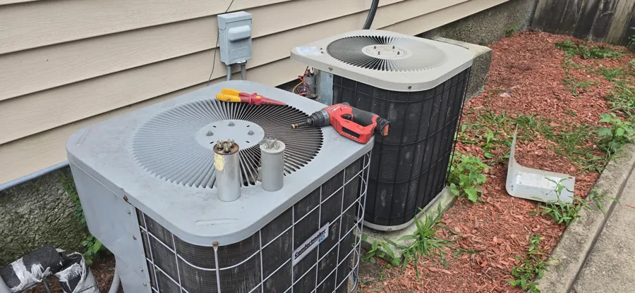 Component replacement during a service call — tools on the job